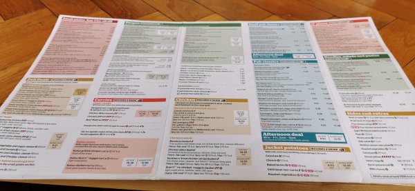 Меню в сетевом заведении